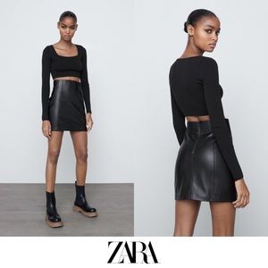 Zara | Black Faux Leather Mini Skirt